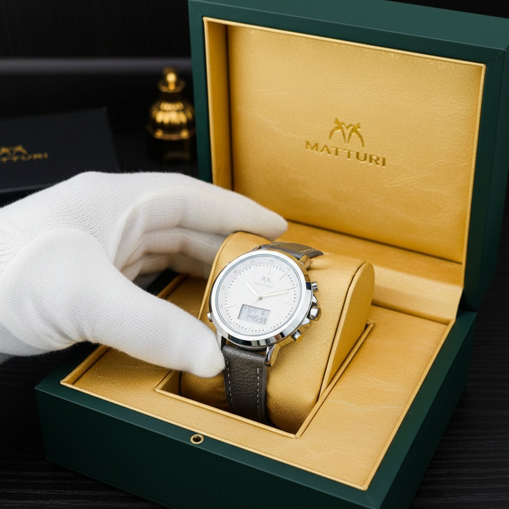 Matturi Original Dual Time Leather Strap Water Resistant Men's Watch – Trendy Gents Collection
