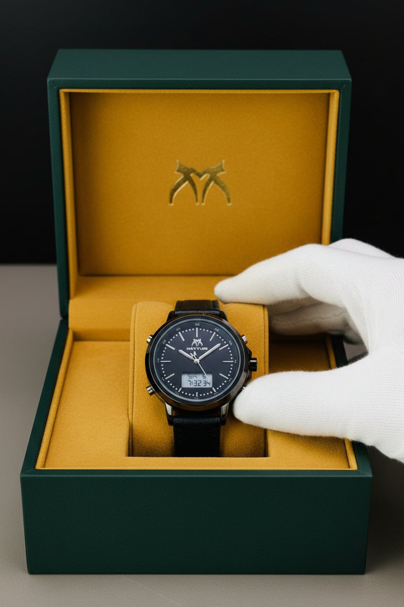 Matturi Original Dual Time Leather Strap Water Resistant Men's Watch – Trendy Gents Collection