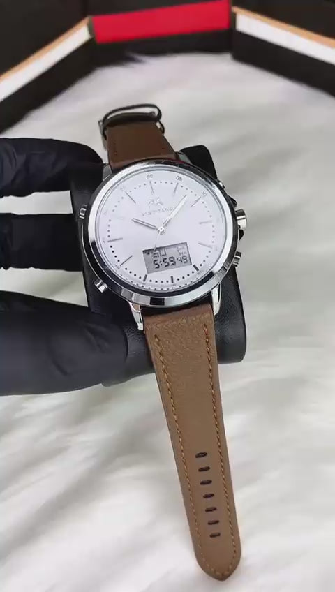 Original MATTURI Dual Display Prayer Watch – Azan, Qibla Direction, Namaz Time & Leather Strap for Men